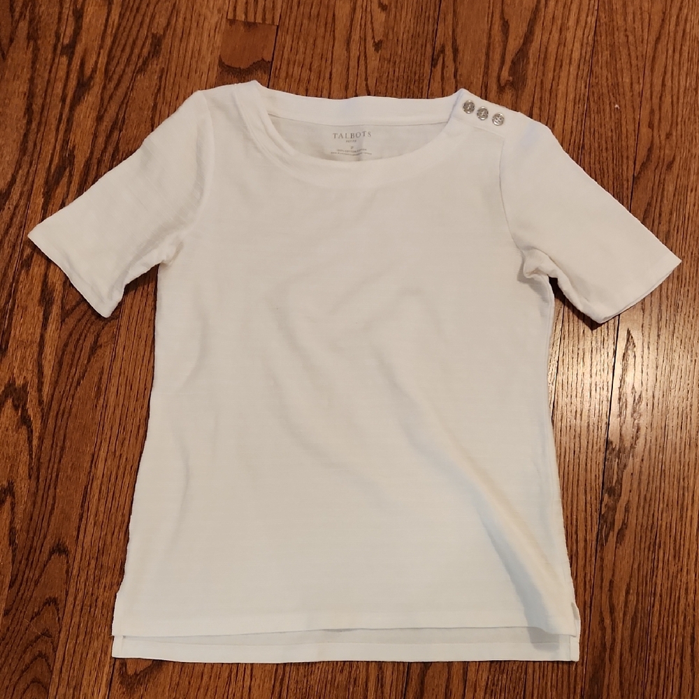 White Tee Shirt with Button Detail